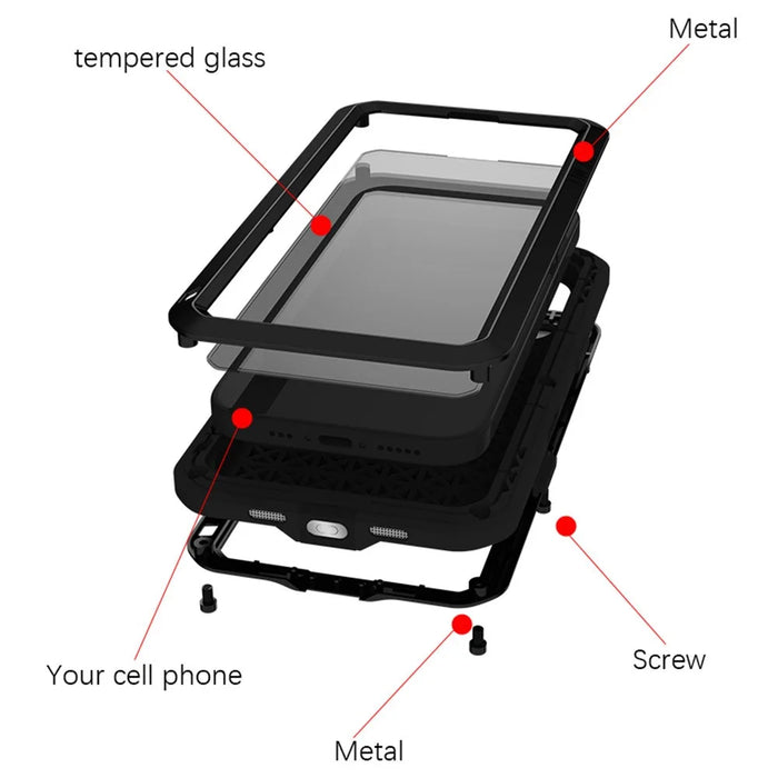 LOVE MEI For iPhone 17 Case Tempered Glass Screen Protector Metal + Silicone Phone Cover - Black - 2