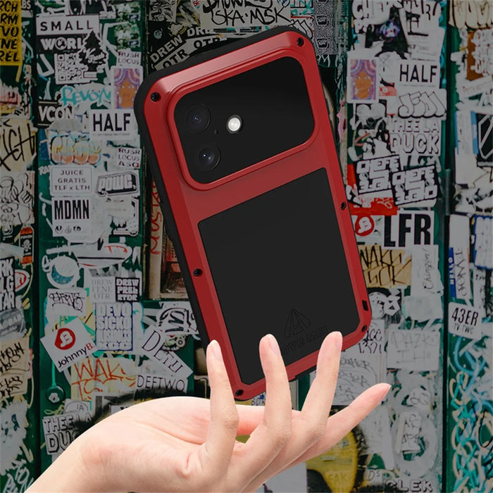 LOVE MEI For iPhone 17 Case Tempered Glass Screen Protector Metal + Silicone Phone Cover - Black - 4
