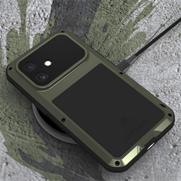 LOVE MEI For iPhone 17 Case Tempered Glass Screen Protector Metal + Silicone Phone Cover - Black - 5