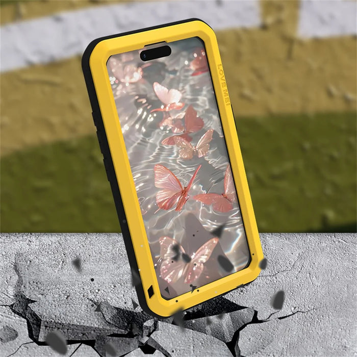 LOVE MEI For iPhone 17 Case Tempered Glass Screen Protector Metal + Silicone Phone Cover - Black - 6
