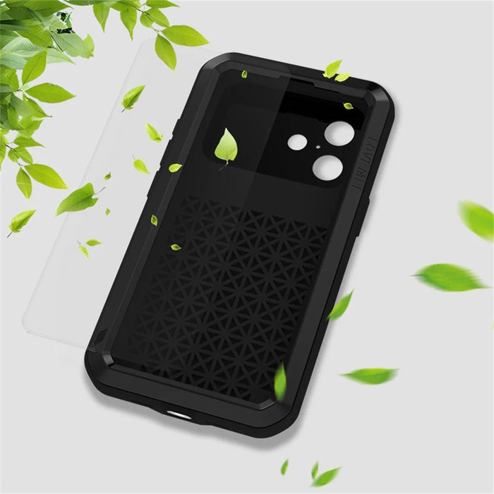 LOVE MEI For iPhone 17 Case Tempered Glass Screen Protector Metal + Silicone Phone Cover - Black - 7