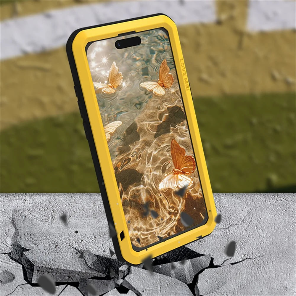 LOVE MEI For iPhone 17 Pro Max Case Tempered Glass Screen Protector Metal + Silicone Phone Cover - Black - 4
