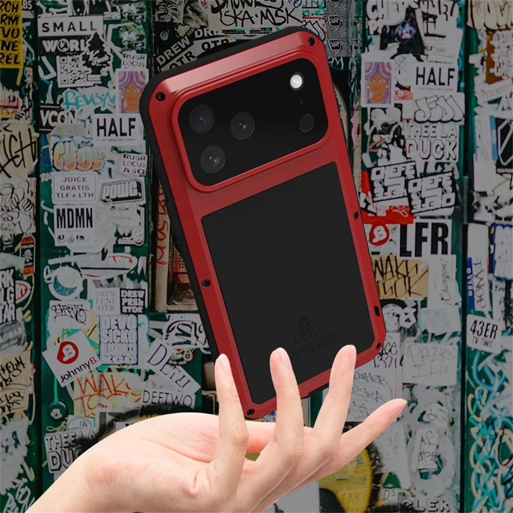 LOVE MEI For iPhone 17 Pro Max Case Tempered Glass Screen Protector Metal + Silicone Phone Cover - Black - 5