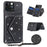 For iPhone 15 Pro Case Card Holder Kickstand PU Leather + TPU Glitter Phone Cover with Shoulder Strap - Black - 1