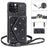 For iPhone 15 Pro Case Card Holder Kickstand PU Leather + TPU Glitter Phone Cover with Shoulder Strap - Black - 4