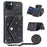 For iPhone 15 Plus Case Card Holder Kickstand PU Leather + TPU Glitter Phone Cover with Shoulder Strap - Black - 1