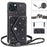 For iPhone 15 Plus Case Card Holder Kickstand PU Leather + TPU Glitter Phone Cover with Shoulder Strap - Black - 4