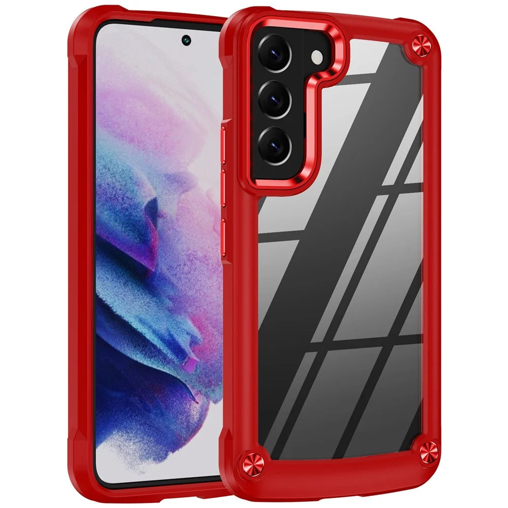 For Samsung Galaxy S23+ Metal Button Hard PC + TPU Drop-proof Cover Cellphone Anti-scratch Back Case - Red - 1