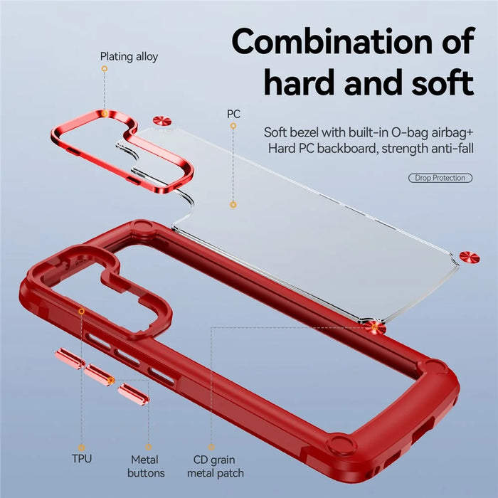 For Samsung Galaxy S23+ Metal Button Hard PC + TPU Drop-proof Cover Cellphone Anti-scratch Back Case - Red - 4