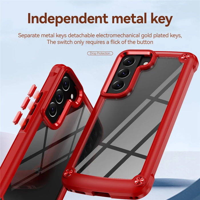 For Samsung Galaxy S23+ Metal Button Hard PC + TPU Drop-proof Cover Cellphone Anti-scratch Back Case - Red - 6
