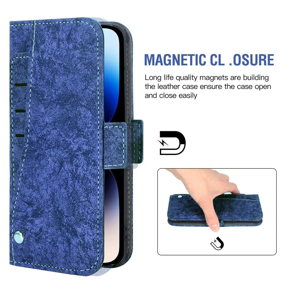 For iPhone 16 Pro Max Case Water-ink Painting Wallet PU Leather Phone Cover with Rotating Card Slots - Blue - 4