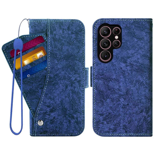 For Samsung Galaxy S24 Ultra Case Water-ink Painting Wallet PU Leather Phone Cover with Rotating Card Slots - Blue - 1
