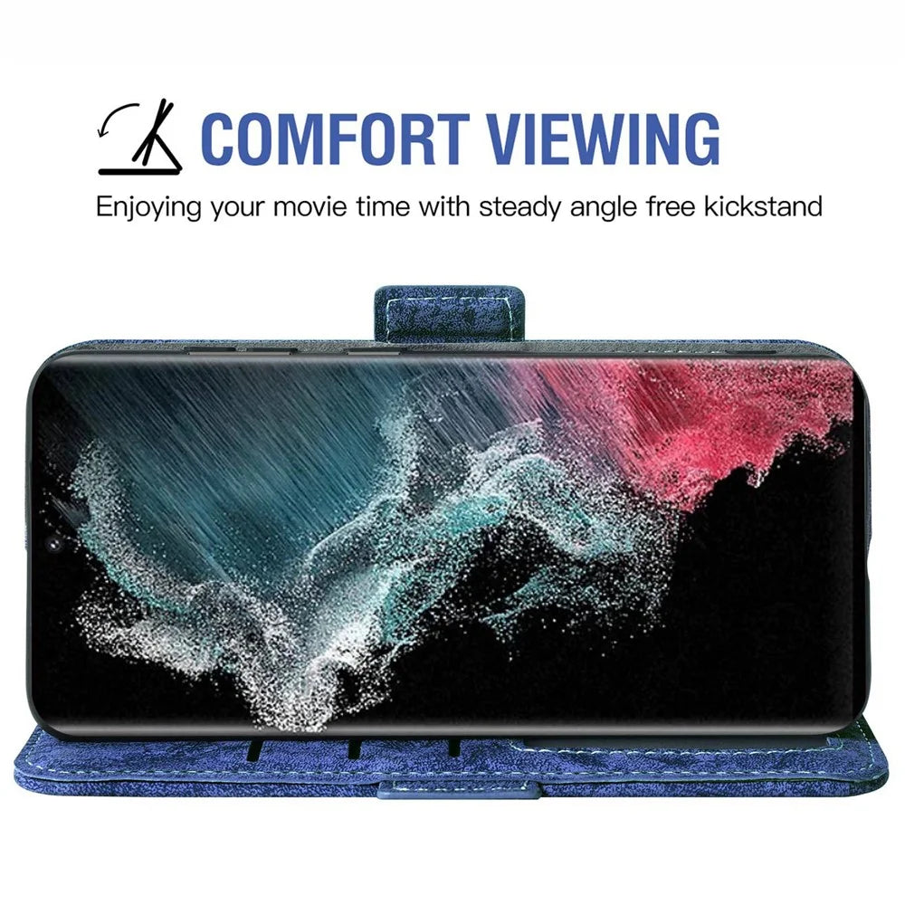 For Samsung Galaxy S24 Ultra Case Water-ink Painting Wallet PU Leather Phone Cover with Rotating Card Slots - Blue - 3