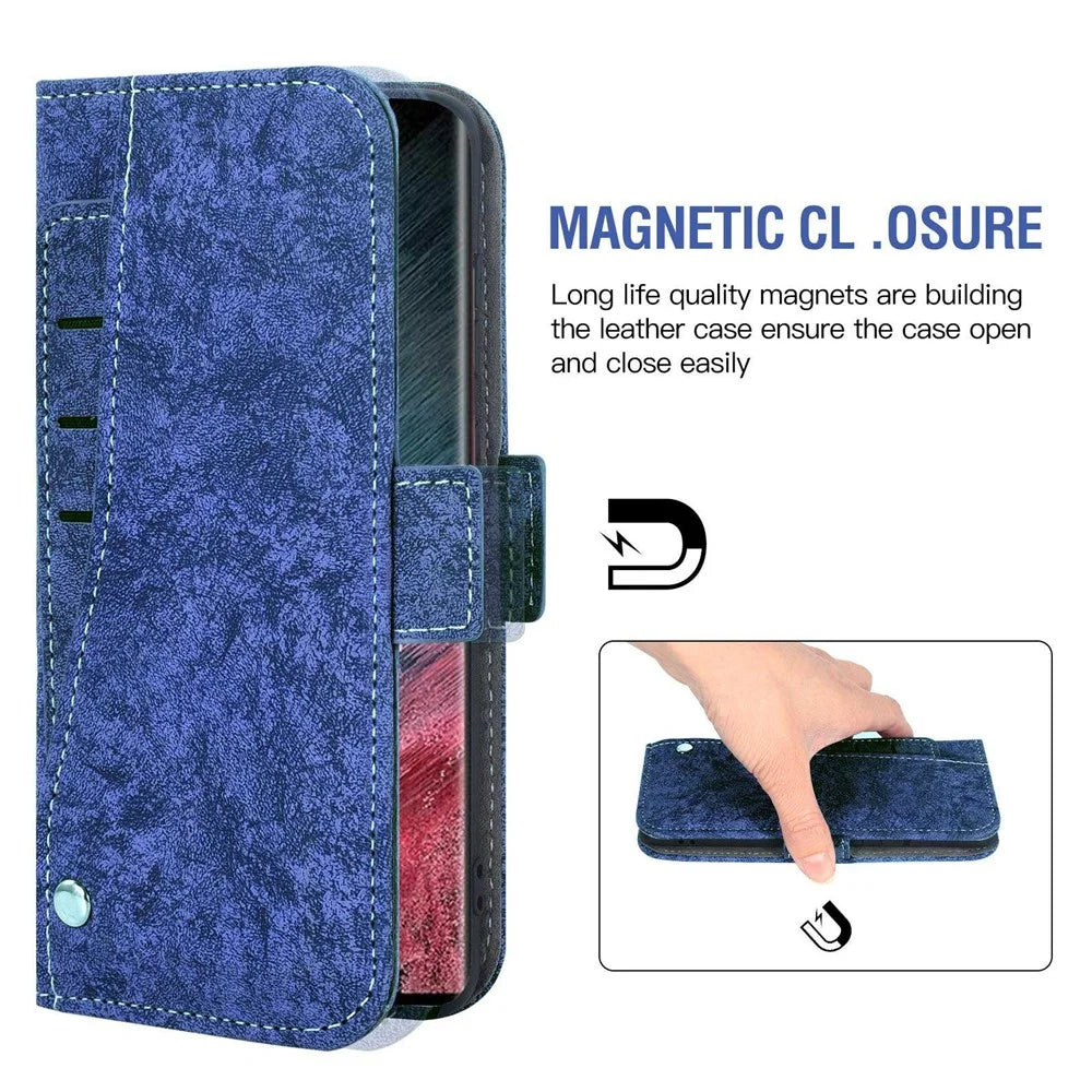 For Samsung Galaxy S24 Ultra Case Water-ink Painting Wallet PU Leather Phone Cover with Rotating Card Slots - Blue - 4