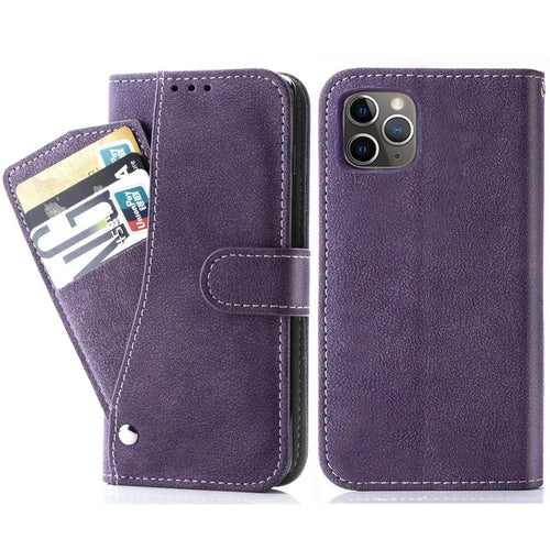 For iPhone 15 Pro Case Retro PU Leather Wallet Phone Cover with Rotating Card Slots Holder - Purple - 1