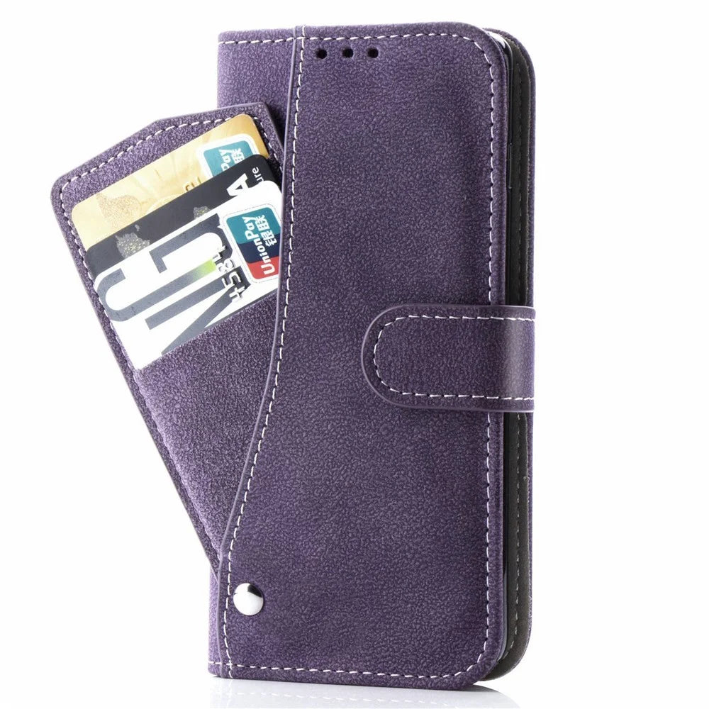 For iPhone 15 Pro Case Retro PU Leather Wallet Phone Cover with Rotating Card Slots Holder - Purple - 5