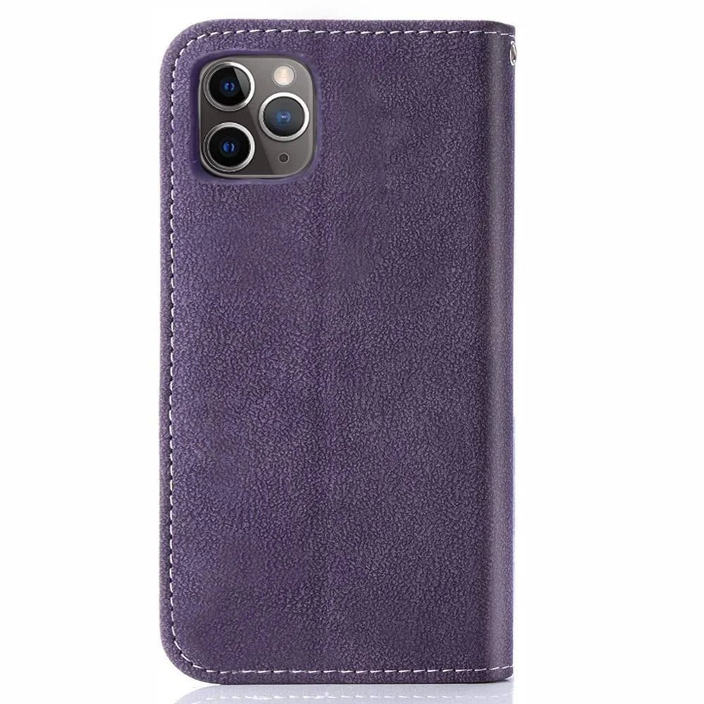 For iPhone 15 Pro Case Retro PU Leather Wallet Phone Cover with Rotating Card Slots Holder - Purple - 6