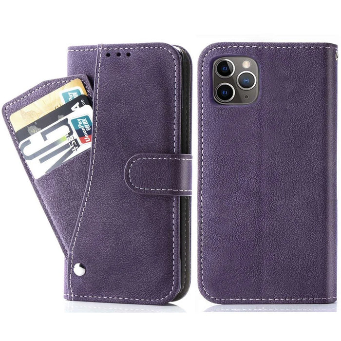 For iPhone 16 Pro Max Case Retro PU Leather Wallet Phone Cover with Rotating Card Slots Holder - Purple - 1