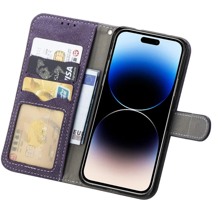 For iPhone 16 Pro Max Case Retro PU Leather Wallet Phone Cover with Rotating Card Slots Holder - Purple - 2