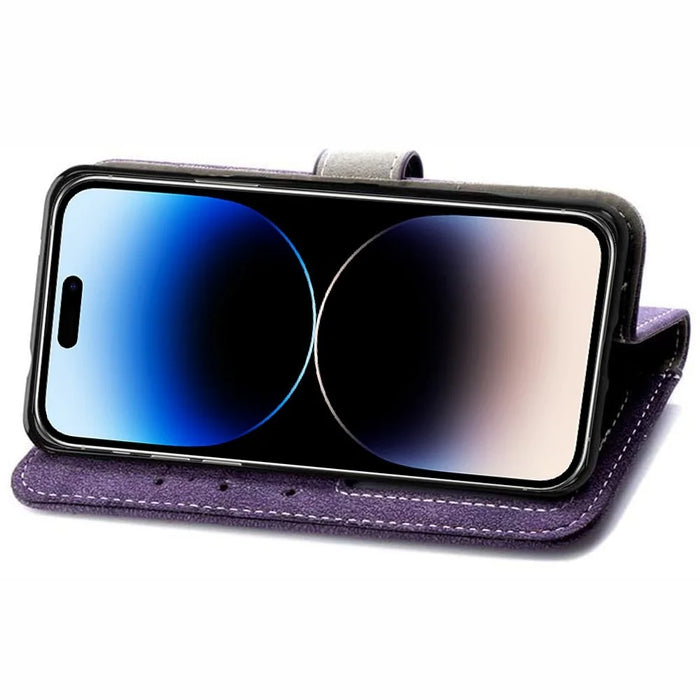 For iPhone 16 Pro Max Case Retro PU Leather Wallet Phone Cover with Rotating Card Slots Holder - Purple - 3