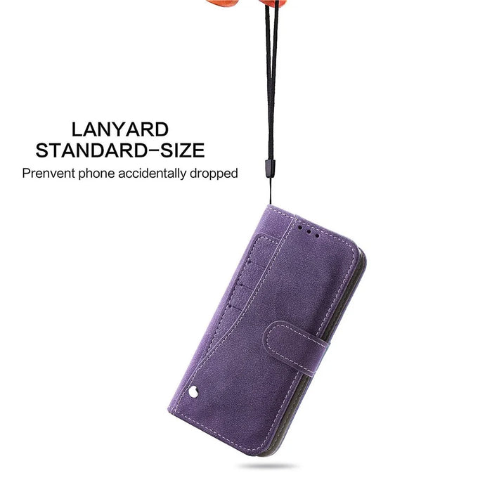 For iPhone 16 Pro Max Case Retro PU Leather Wallet Phone Cover with Rotating Card Slots Holder - Purple - 4