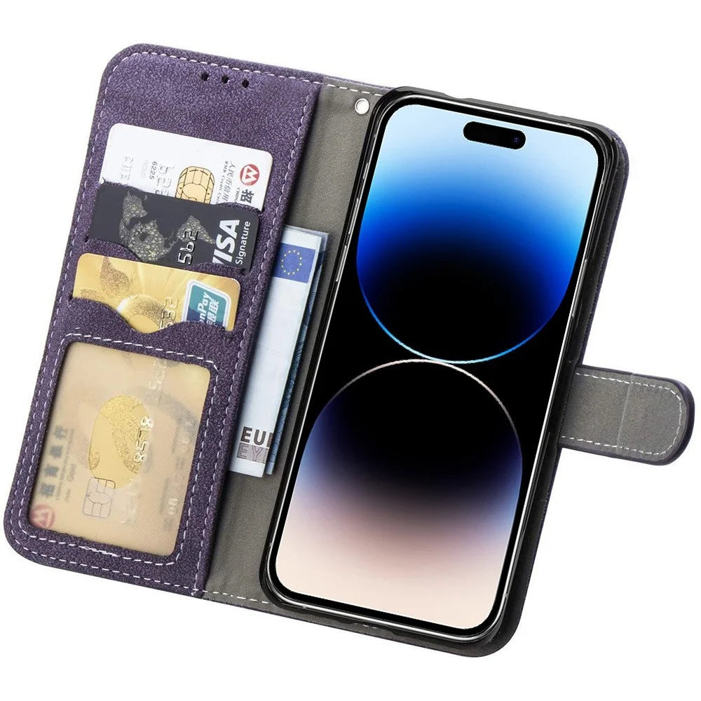 For iPhone 16 Pro Case Retro PU Leather Wallet Phone Cover with Rotating Card Slots Holder - Purple - 2