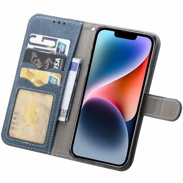 For iPhone 15 Case Retro PU Leather Wallet Phone Cover with Rotating Card Slots Holder - Blue - 2