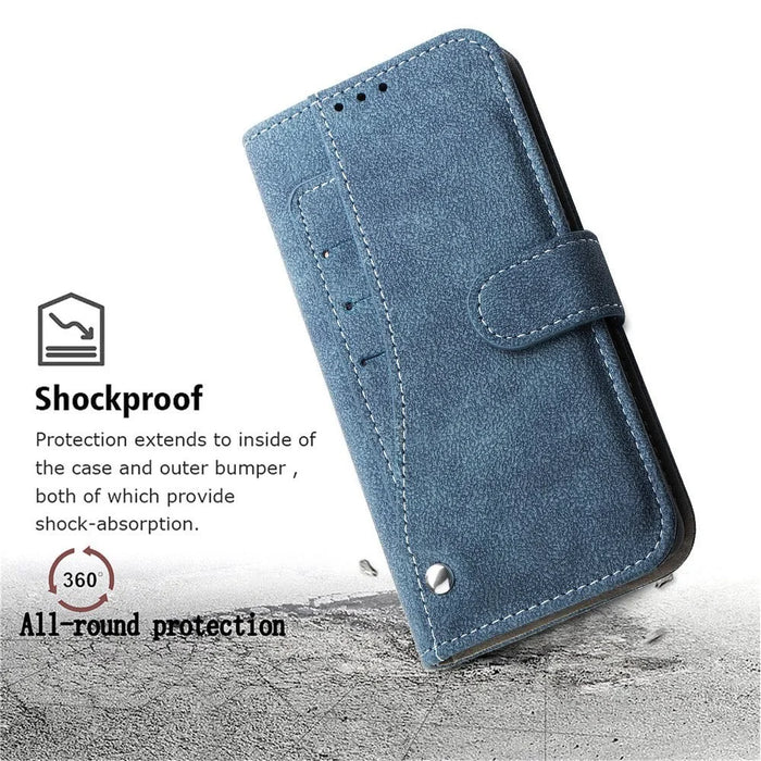 For iPhone 15 Case Retro PU Leather Wallet Phone Cover with Rotating Card Slots Holder - Blue - 4