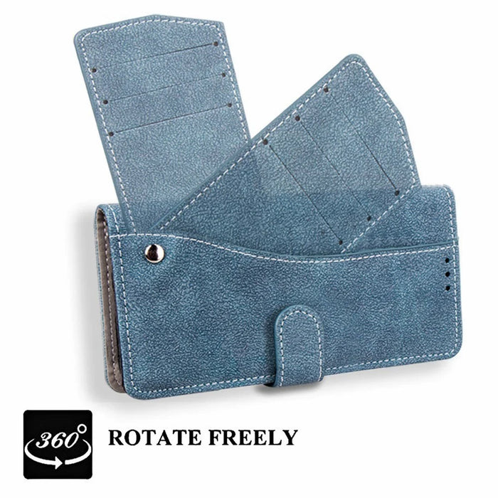 For iPhone 15 Case Retro PU Leather Wallet Phone Cover with Rotating Card Slots Holder - Blue - 6