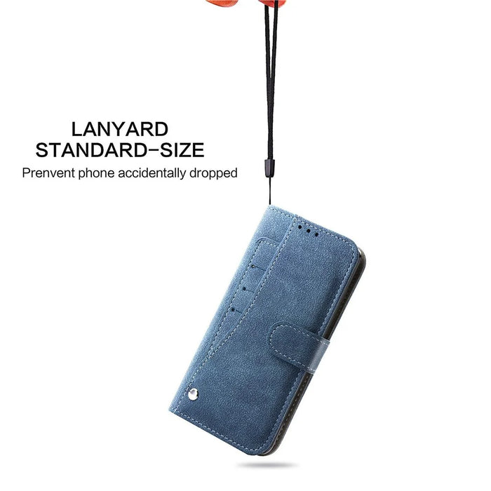 For iPhone 15 Case Retro PU Leather Wallet Phone Cover with Rotating Card Slots Holder - Blue - 7