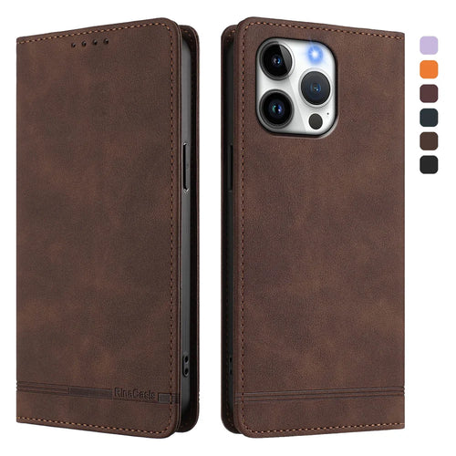 For iPhone 16 Pro Max Case RINACASIS RC23 RFID Blocking Wallet Stand PU Leather Phone Cover - Brown - 1