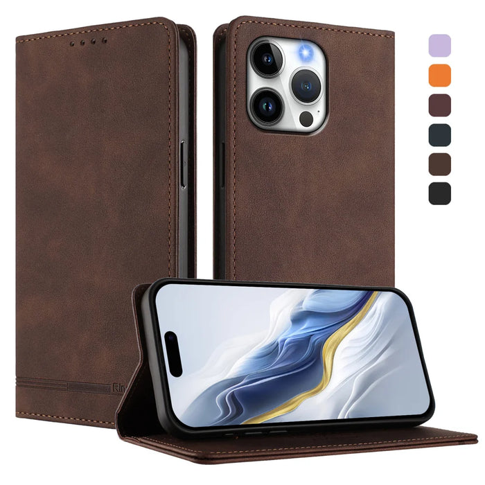 For iPhone 16 Pro Max Case RINACASIS RC23 RFID Blocking Wallet Stand PU Leather Phone Cover - Brown - 2