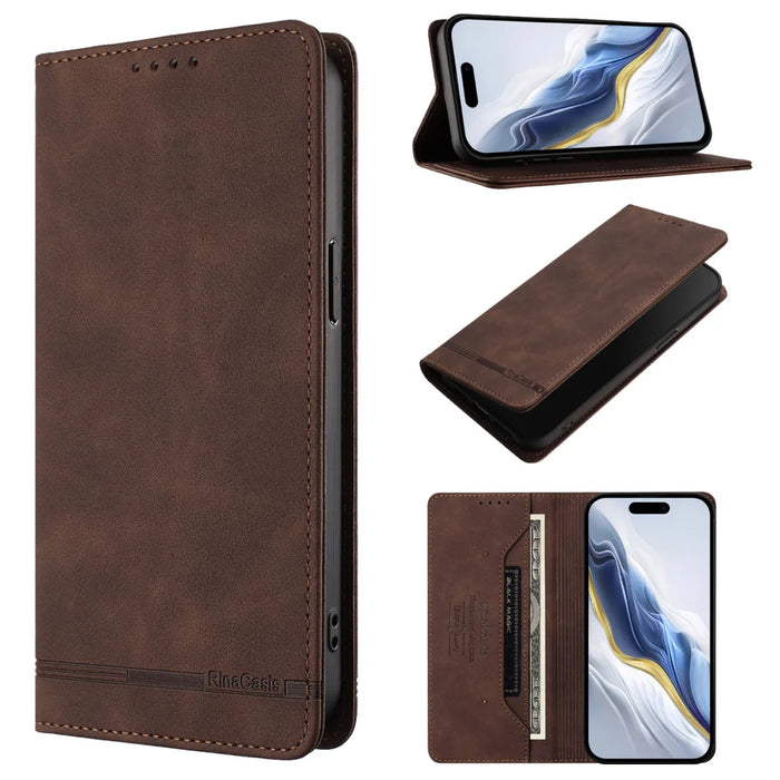 For iPhone 16 Case RINACASIS RC23 RFID Blocking Wallet Stand PU Leather Phone Cover - Brown - 4