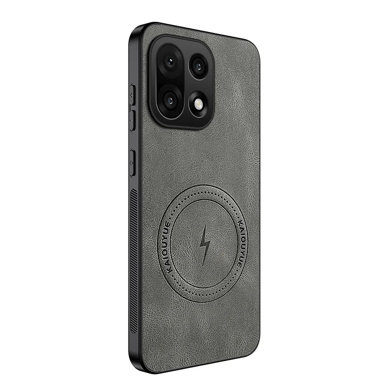 WANLONFENG For OnePlus 15 5G Magnetic Case  SD1 Series Nappa Texture PC TPU Phone Cover - Grey - 1