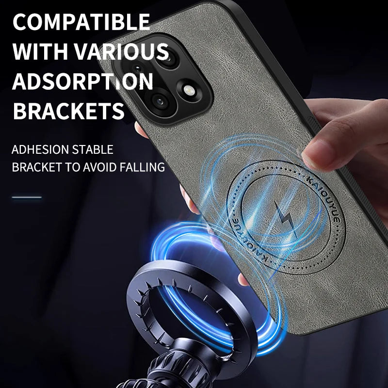 WANLONFENG For OnePlus 15 5G Magnetic Case  SD1 Series Nappa Texture PC TPU Phone Cover - Grey - 6