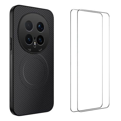 WANLONFENG For Honor Magic8 Pro 5G Magnetic Case  TQ1 Series Carbon Fiber Texture PC TPU Phone Cover with 2Pcs Screen Films - Black - 1