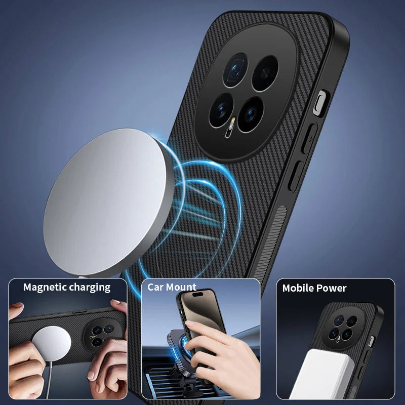 WANLONFENG For Honor Magic8 5G Magnetic Case  TQ1 Series Carbon Fiber Texture PC TPU Phone Cover with 2Pcs Screen Films - Black - 4