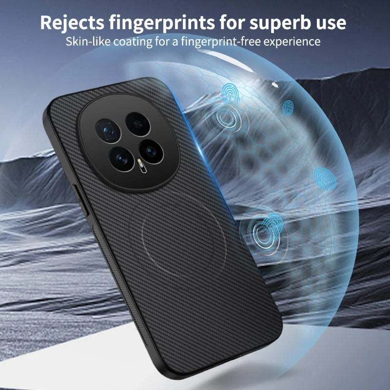 WANLONFENG For Honor Magic8 5G Magnetic Case  TQ1 Series Carbon Fiber Texture PC TPU Phone Cover with 2Pcs Screen Films - Black - 5