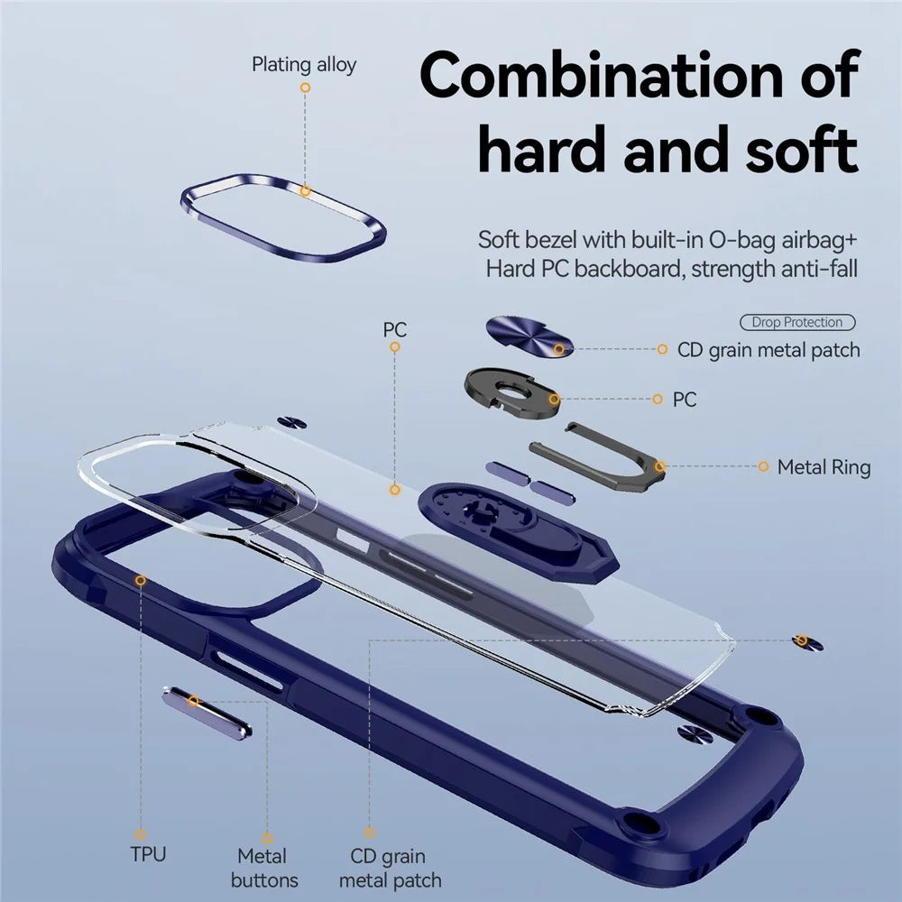 For iPhone 13 Pro Max 6.7 inch Anti-scratch Phone Case with Metal Ring Kickstand PC + TPU Smartphone Back Cover - Blue - 3