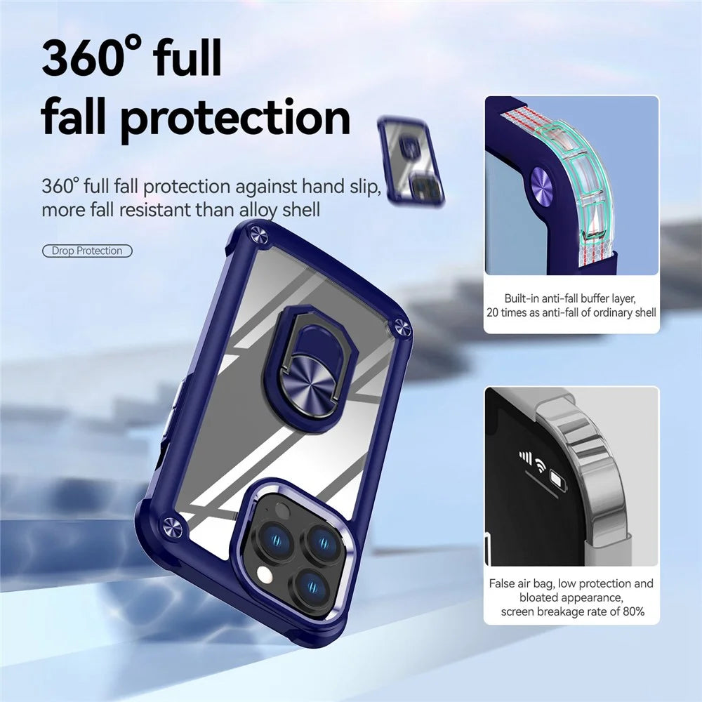 For iPhone 13 Pro Max 6.7 inch Anti-scratch Phone Case with Metal Ring Kickstand PC + TPU Smartphone Back Cover - Blue - 5