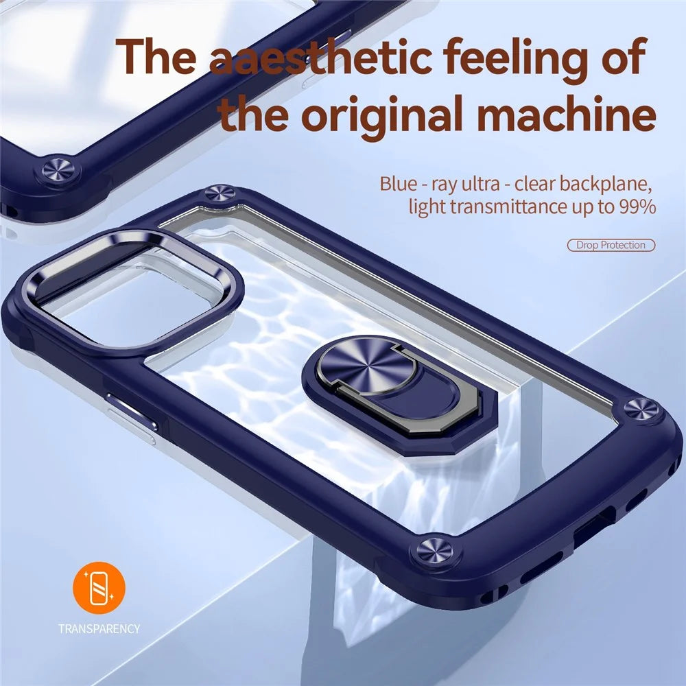 For iPhone 13 Pro Max 6.7 inch Anti-scratch Phone Case with Metal Ring Kickstand PC + TPU Smartphone Back Cover - Blue - 7