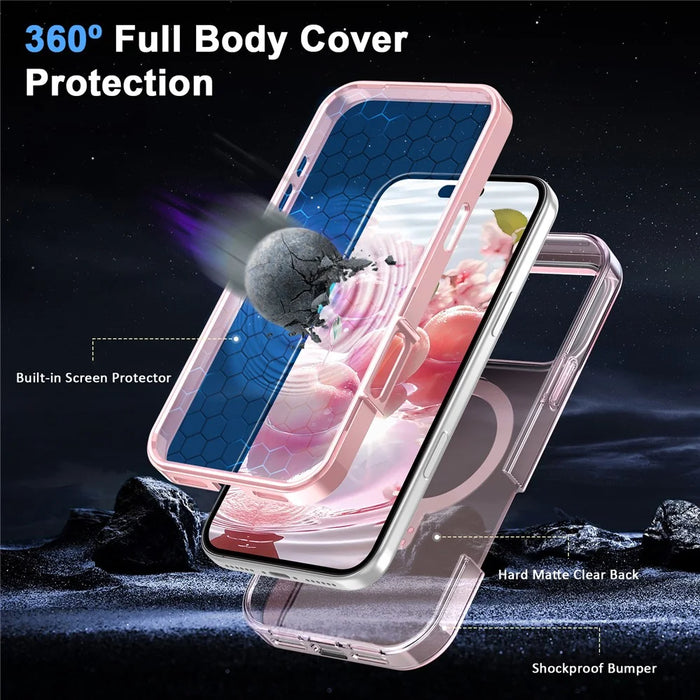 For iPhone 17 Pro Max Magnetic Case Kickstand Frosted TPU + PC Phone Cover with PET Screen Protector - Pink - 4