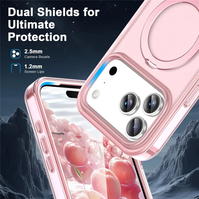 For iPhone 17 Pro Max Magnetic Case Kickstand Frosted TPU + PC Phone Cover with PET Screen Protector - Pink - 5