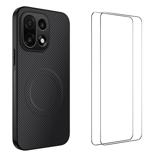 WANLONFENG For OnePlus 15 5G Magnetic Case  TQ1 Series Carbon Fiber Texture PC TPU Phone Cover with 2Pcs Screen Films - Black - 1
