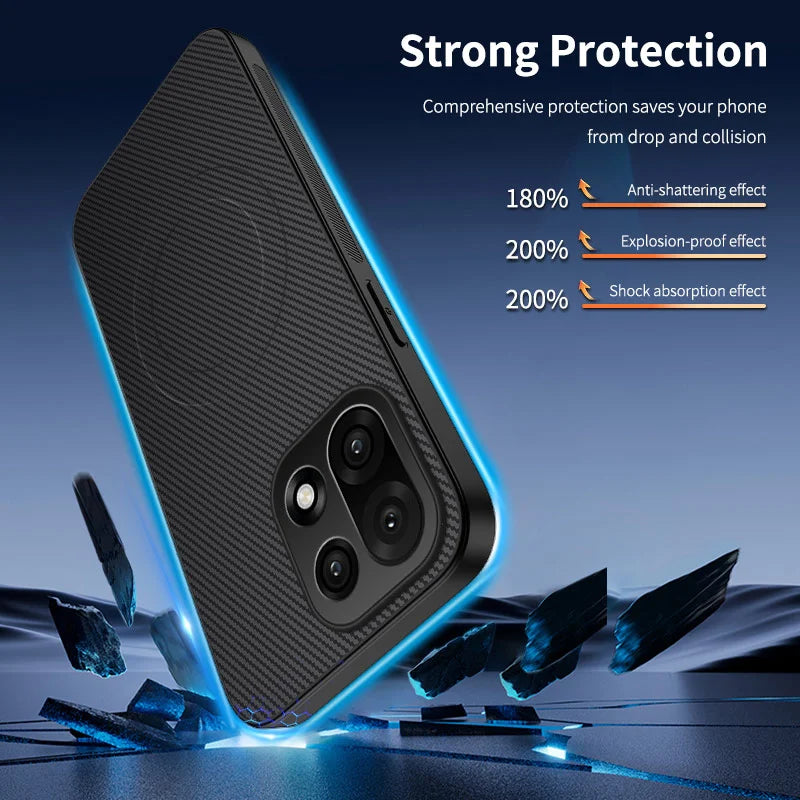 WANLONFENG For OnePlus 15 5G Magnetic Case  TQ1 Series Carbon Fiber Texture PC TPU Phone Cover with 2Pcs Screen Films - Black - 2