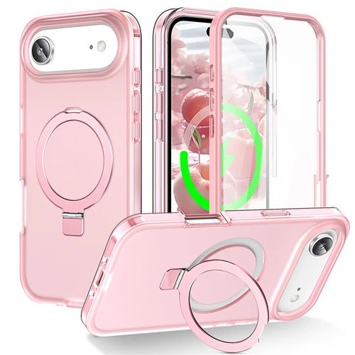 For iPhone Air Magnetic Case Kickstand Frosted TPU + PC Phone Cover with PET Screen Protector - Pink - 1