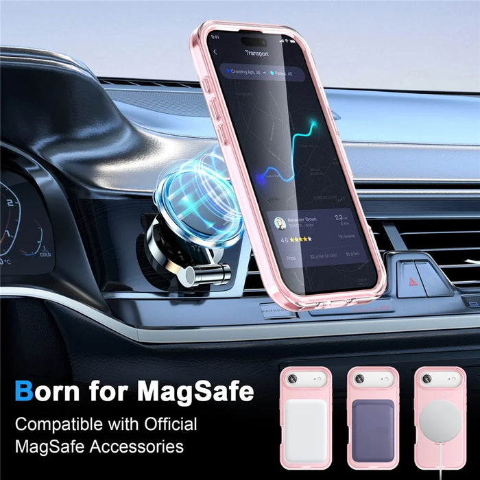 For iPhone Air Magnetic Case Kickstand Frosted TPU + PC Phone Cover with PET Screen Protector - Pink - 2