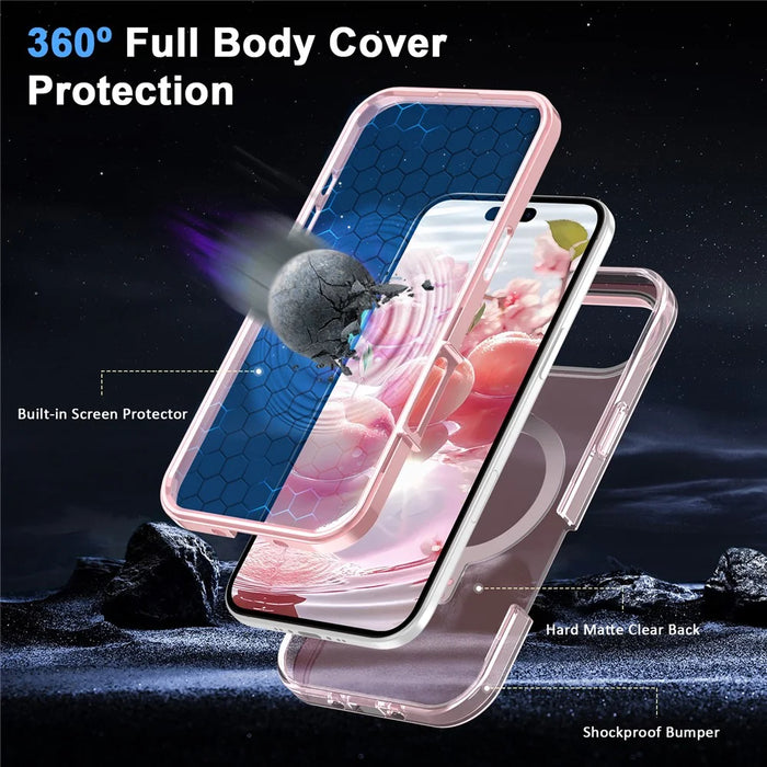 For iPhone Air Magnetic Case Kickstand Frosted TPU + PC Phone Cover with PET Screen Protector - Pink - 4