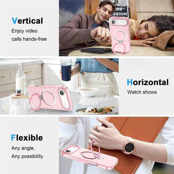 For iPhone Air Magnetic Case Kickstand Frosted TPU + PC Phone Cover with PET Screen Protector - Pink - 6