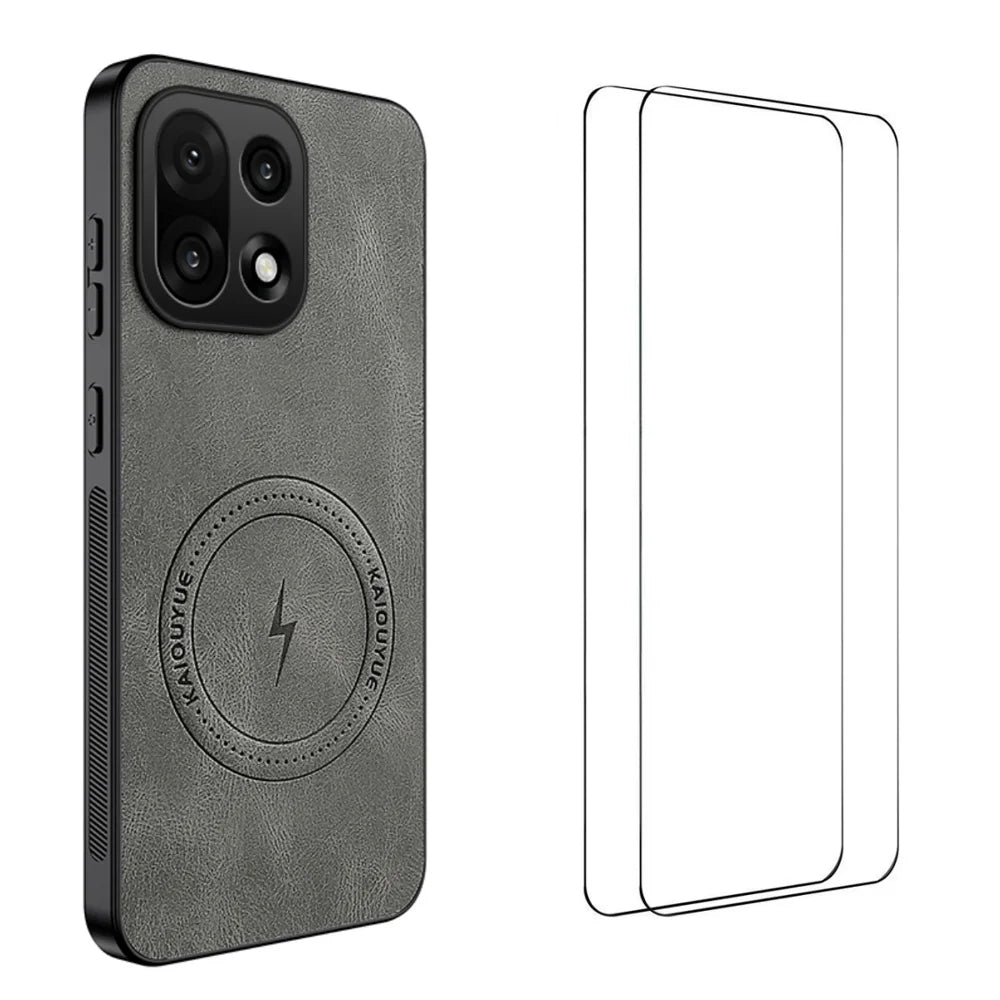 WANLONFENG For OnePlus 15 5G Magnetic Case  SD Series PC TPU Phone Cover with 2Pcs Screen Film - Grey - 1